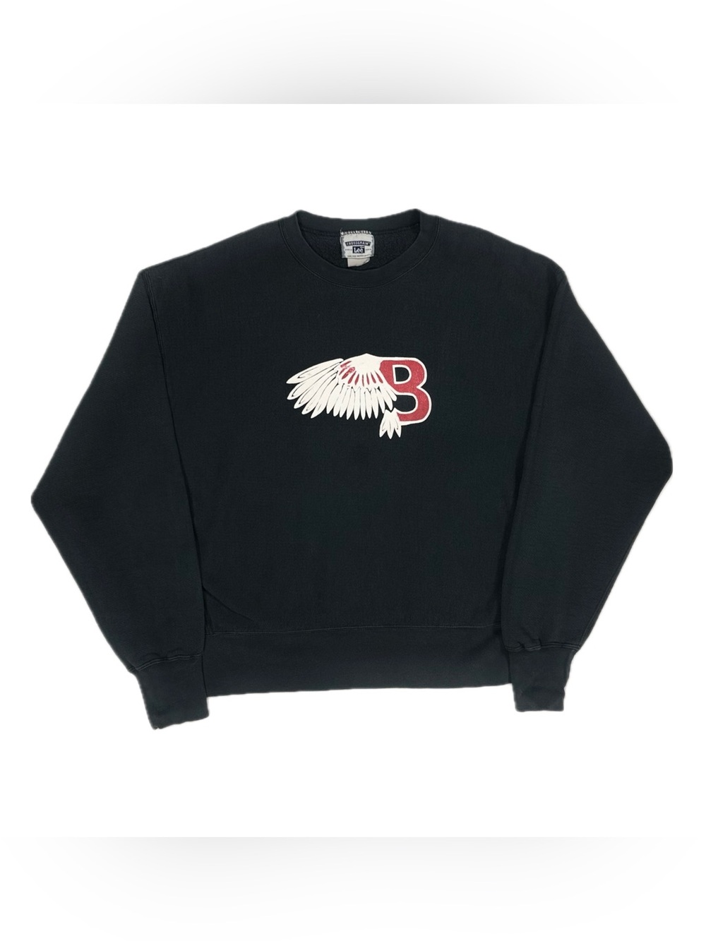 Vtg Lee Crossgrain Black Red Native Feather Graphic Crew Sweatshirt Men Large